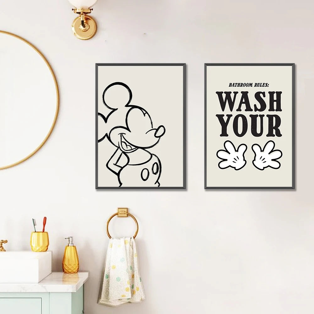 Affiche Mickey Mouse minimaliste citation salle bains toile sans cadre moderneDecorationBain