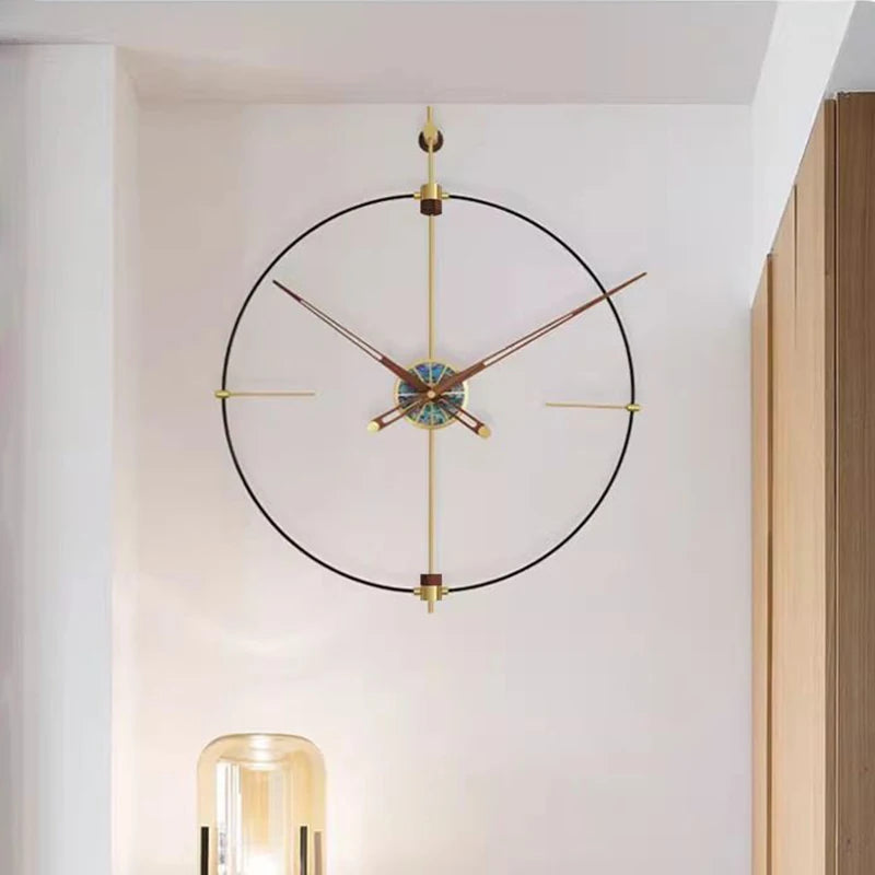 horloge murale moderne abalone shell or noir minimaliste salon quartz métal aiguille unique incrustation