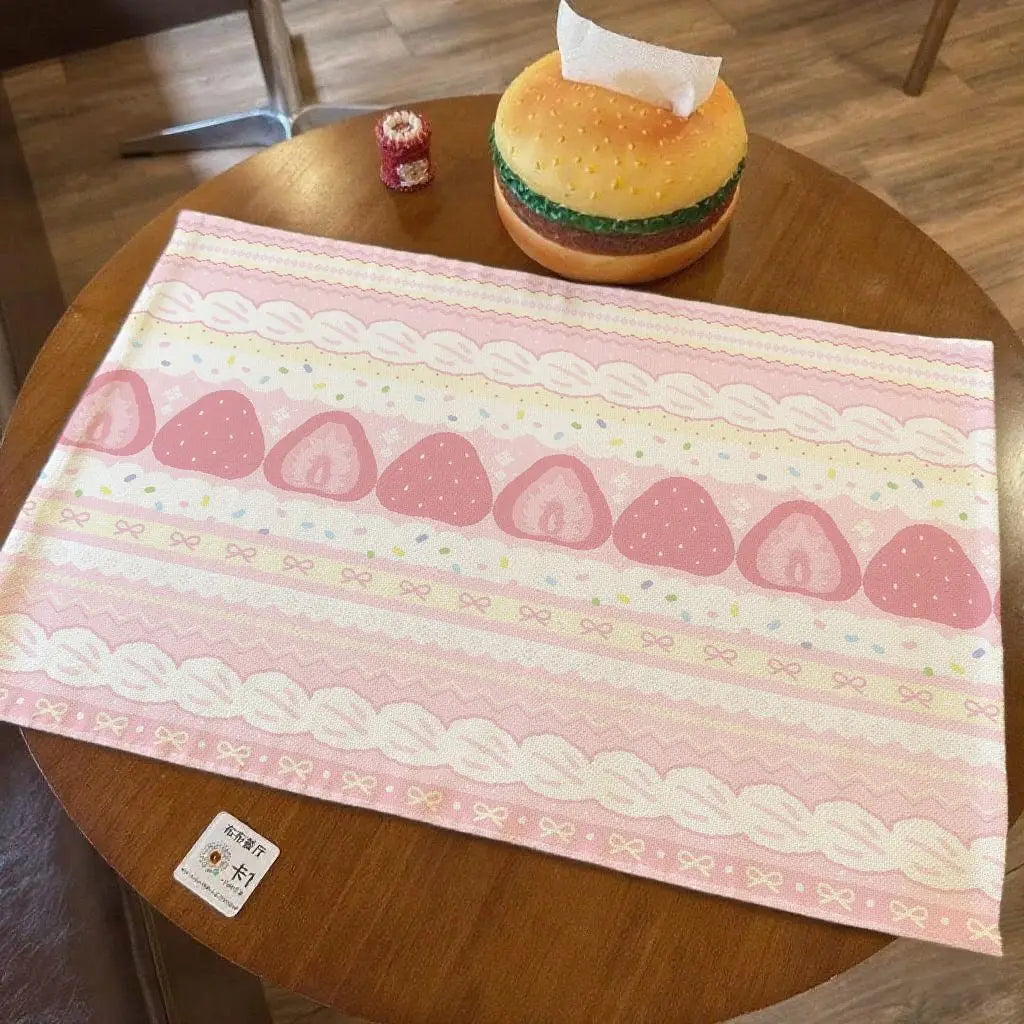 serviette table décorative motif fraise rose fruits enfantin coton lavable machine