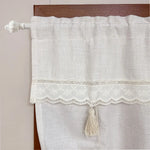 rideau blanc cassé semi transparent rustique dentelle franges tringle rideau chambre salon