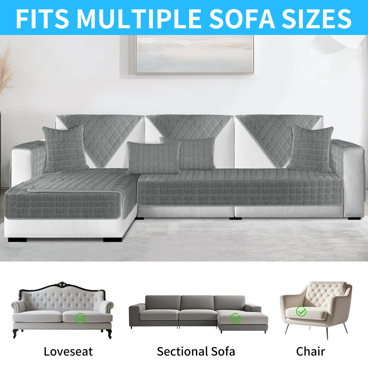 housse canapé angle gris rayures horizontales moderne textile polyester lavable protection salon hiver chaud