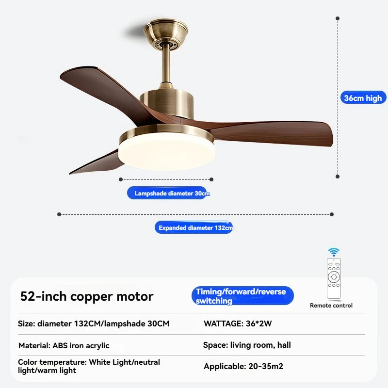 ventilateur marron cuivre moderne led télécommande certification rohs ccc fcc ab