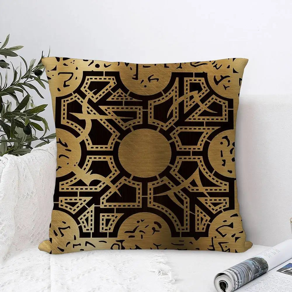 taie d'oreiller moderne motif géométrique noir doré double face courte peluche lit carré 45x45cm