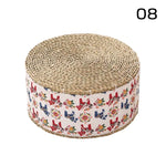 coussin futon rond tissé motifs géométriques beige bleu marine blanc boho rustique