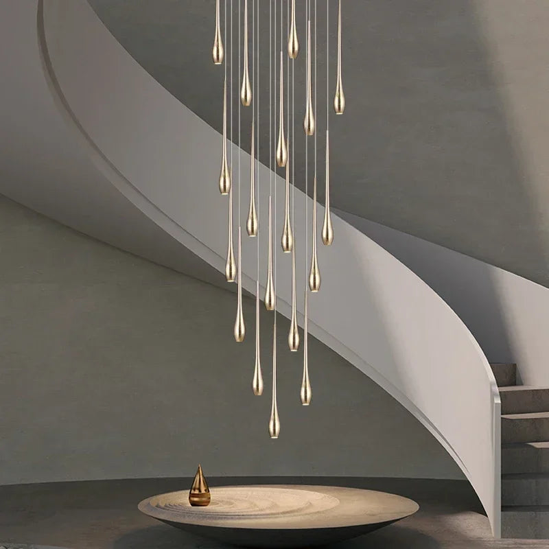Suspension moderne dorée gouttes pluie opaques lumière chaude lumière blanche 90 260V