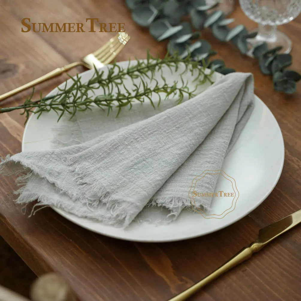serviette coton beige rose blanc tissage fin bordures frangées rustique naturel