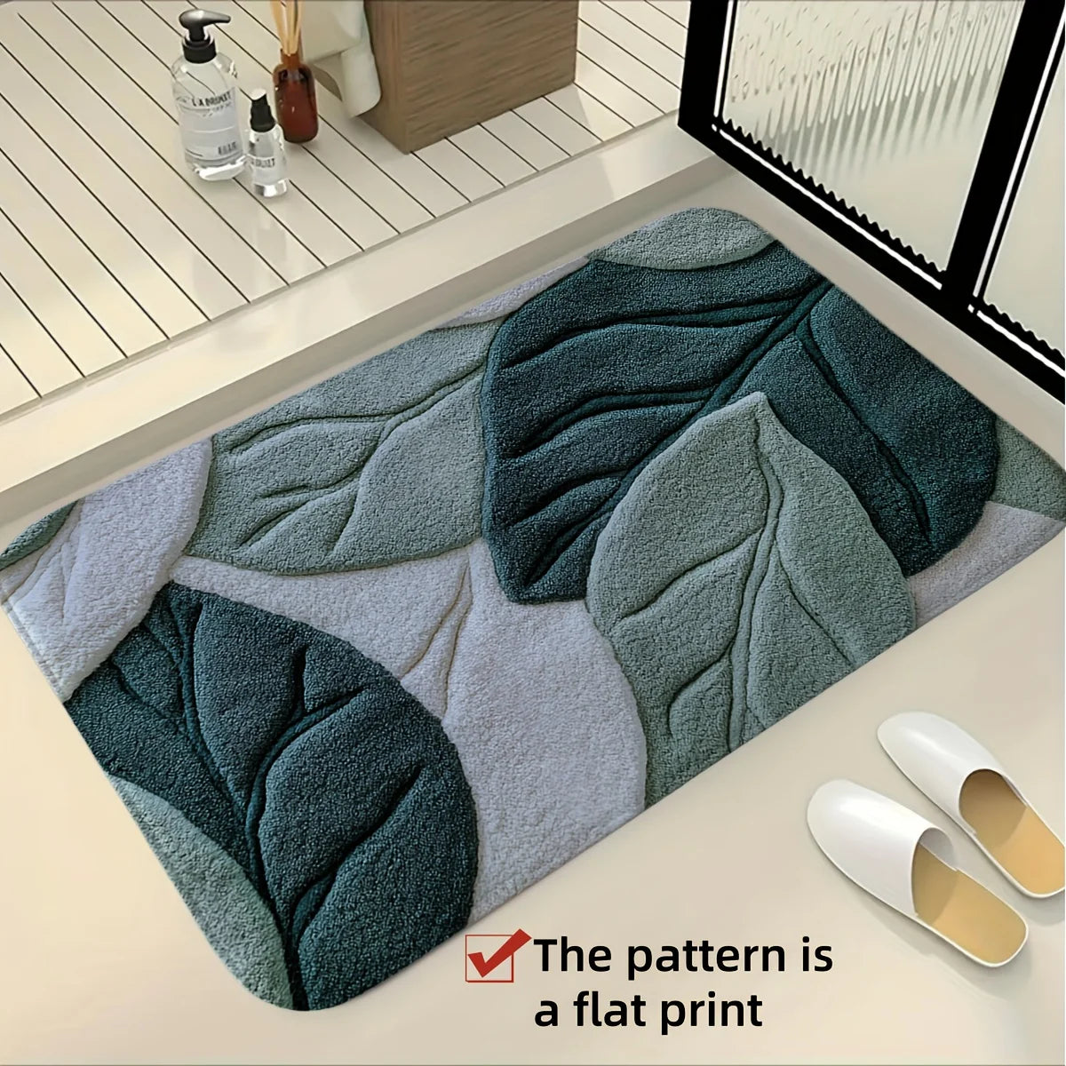 tapis bain vert feuilles moderne antidérapant rapide absorbant coton blanc gris