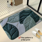 tapis bain vert feuilles moderne antidérapant rapide absorbant coton blanc gris
