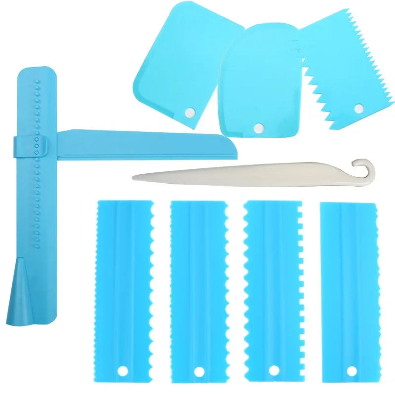 couteau gâteau dents scie spatule réglable blanc rose utilitaire pâtisserie cuisine pliable rigide