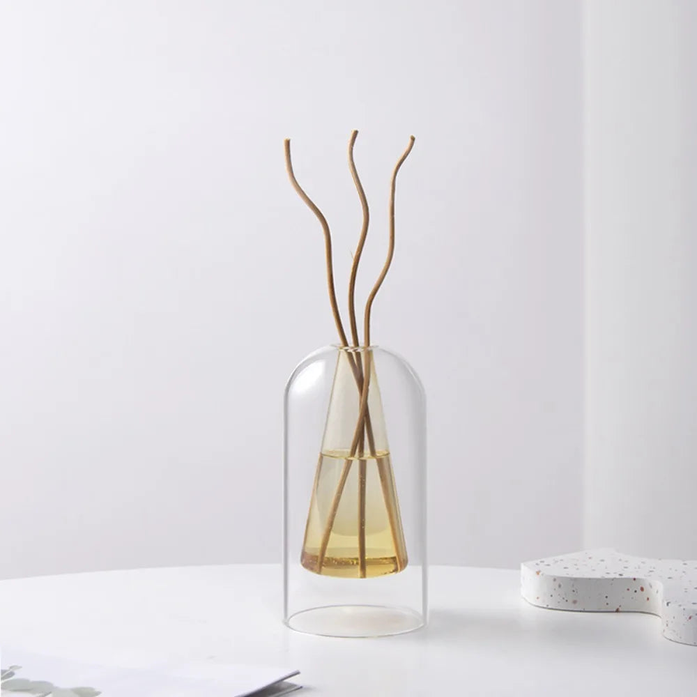 vase transparent moderne fleurs diffuseur parfum huiles essentielles double couche simple