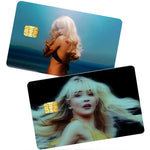 autocollants carte crédit sabrina carpenter adhésifs personnalisables moderne bleu clair noir doré imprimé maillot