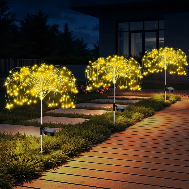 décorations solaires feu d'artifice blanc jaune multicolore moderne filament lumineux extérieur jardin camping