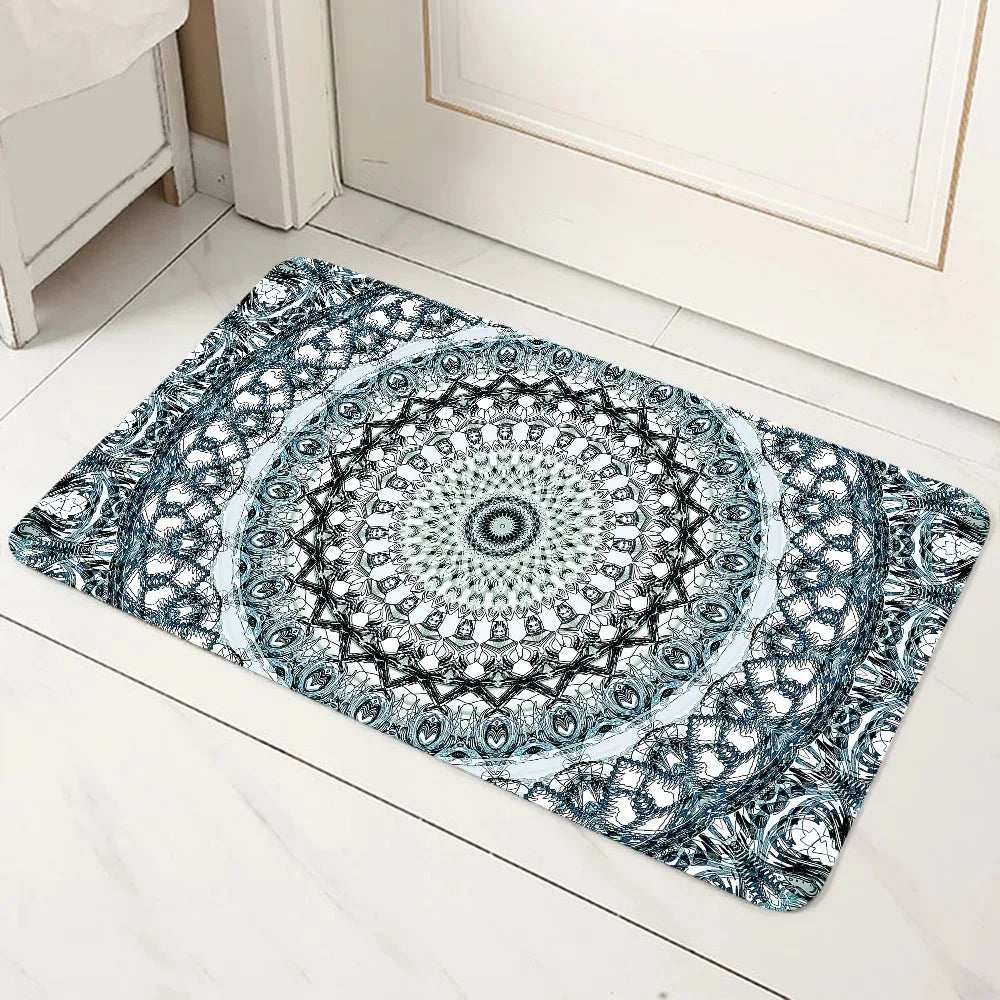 tapis sol mandala géométrique boho noir bleu vert rouge jaune or