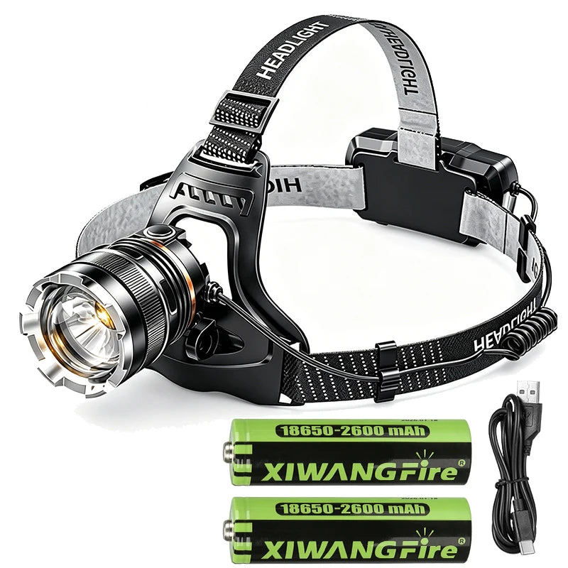 lampe frontale rechargeable led 50w noir gris doré texturé métallique moderne fixe ceinture batterie