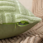 coussins décoratifs modernes texture duveteuse motifs rectangles couleurs vert menthe beige rose blanc gris