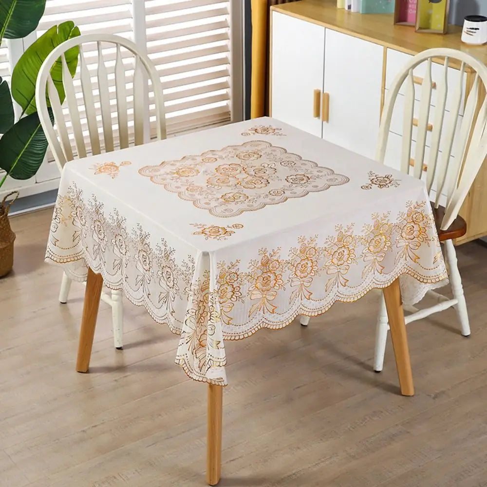 nappe table blanche dorée floral élégante réutilisable coton polyester 134cm 134cm farmhouse modernescriçãoption