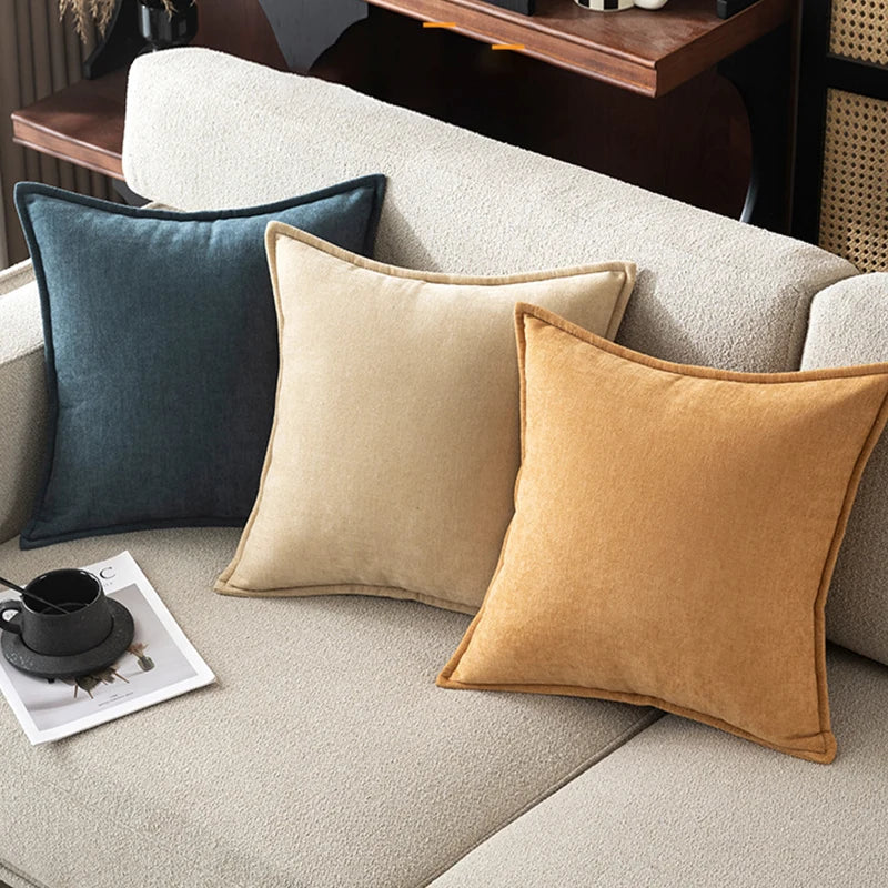 housse coussin carré velours moderne canapé lit salon décoration maison couleur marron bleu