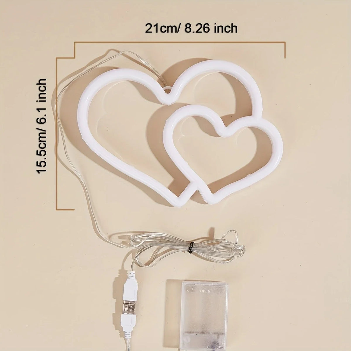 lampe led cœur blanc rose jaune verte bleue moderne rechargeable usb 21cm 15.5cm