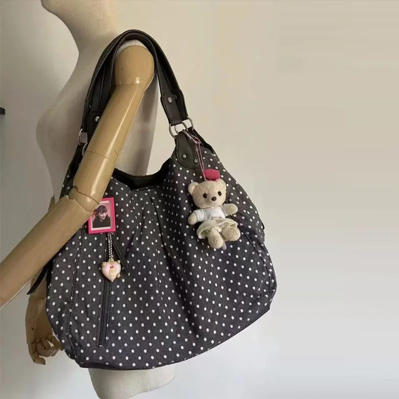 sac rangement réutilisable tissu pois noir blanc multifonctionnel décontracté féminin porte clés pendentif photo