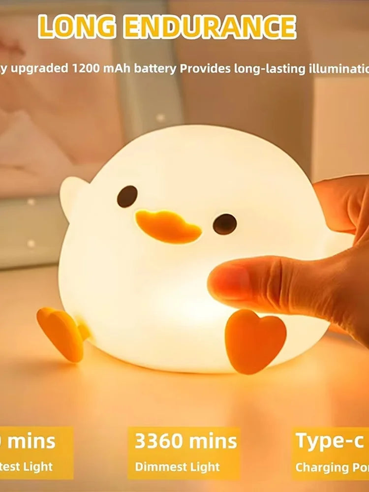 veilleuse table forme poussin blanc orange bec jaune pattes coeur moderne rechargeable led silicone