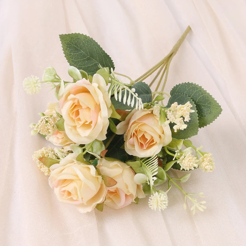 bouquet roses artificielles 30cm soie blanc rose rouge naturel decoration maison vase fleurs intérieur