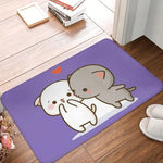 tapis sol moderne motif chat mignon mangeant nouilles rose gris blanc intérieur extérieur