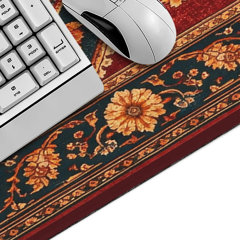 tapis souris oriental motif fleurs géométrique rouge noir beige or adhésif gamer grande taille