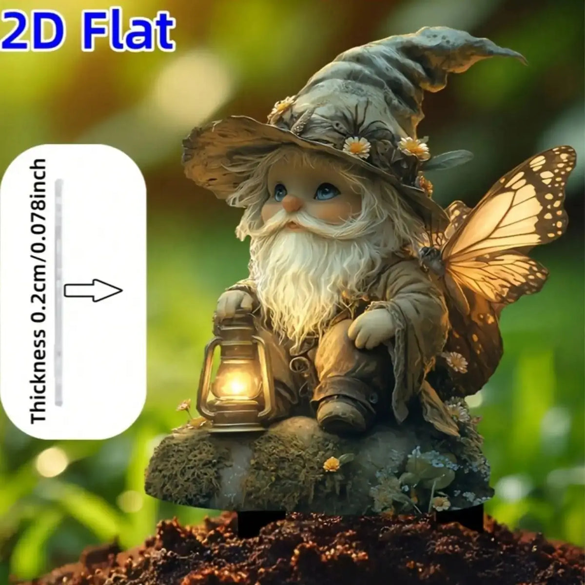 décoration jardin gnome lanterne papillons blanc jaune terreux fantaisiste conte fées