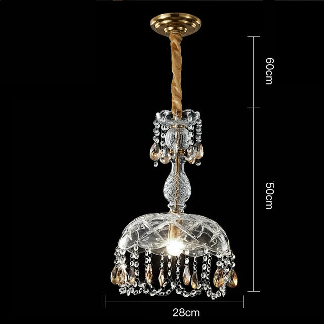 lampe suspendue dorée cristal transparent classique élégante chambre salle manger véranda