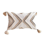coussin carré boho blanc motif géométrique noir tassel brodé anti décubitus polyester