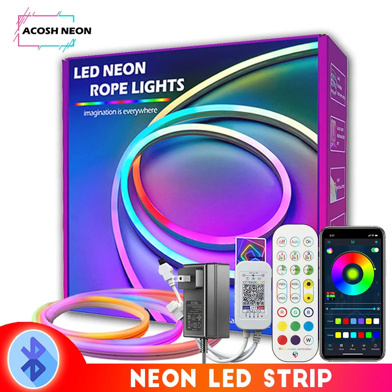 ruban led flexible multicolore moderne télécommande application chambre salon circulaire lumineux