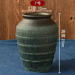 vase chinois céramique rayures ethniques fleurs artificielles vert bleu marron gris salon decoration
