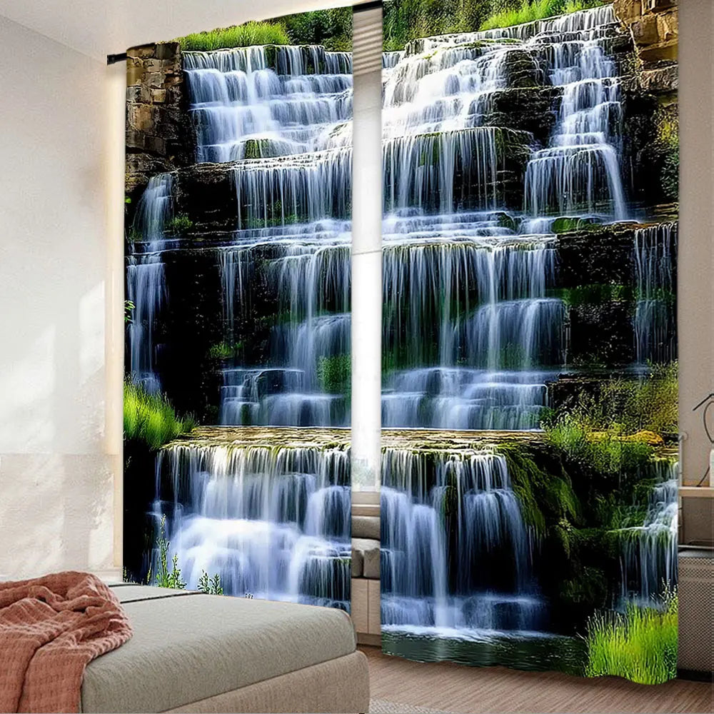 rideaux décoratifs cascade végétation luxuriante deux panneaux polyester moderne naturel