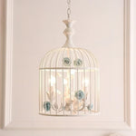 cage oiseaux suspendue vintage fleurs céramique rose clair blanc romantique