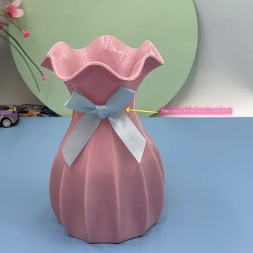 vase moderne plissé vert clair rose jaune rouge blanc plastique ruban satin fixations incluses