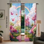 rideau multicolore motif féerique château arc ciel papillons nuages fleurs fantaisie enfantin polyester 100