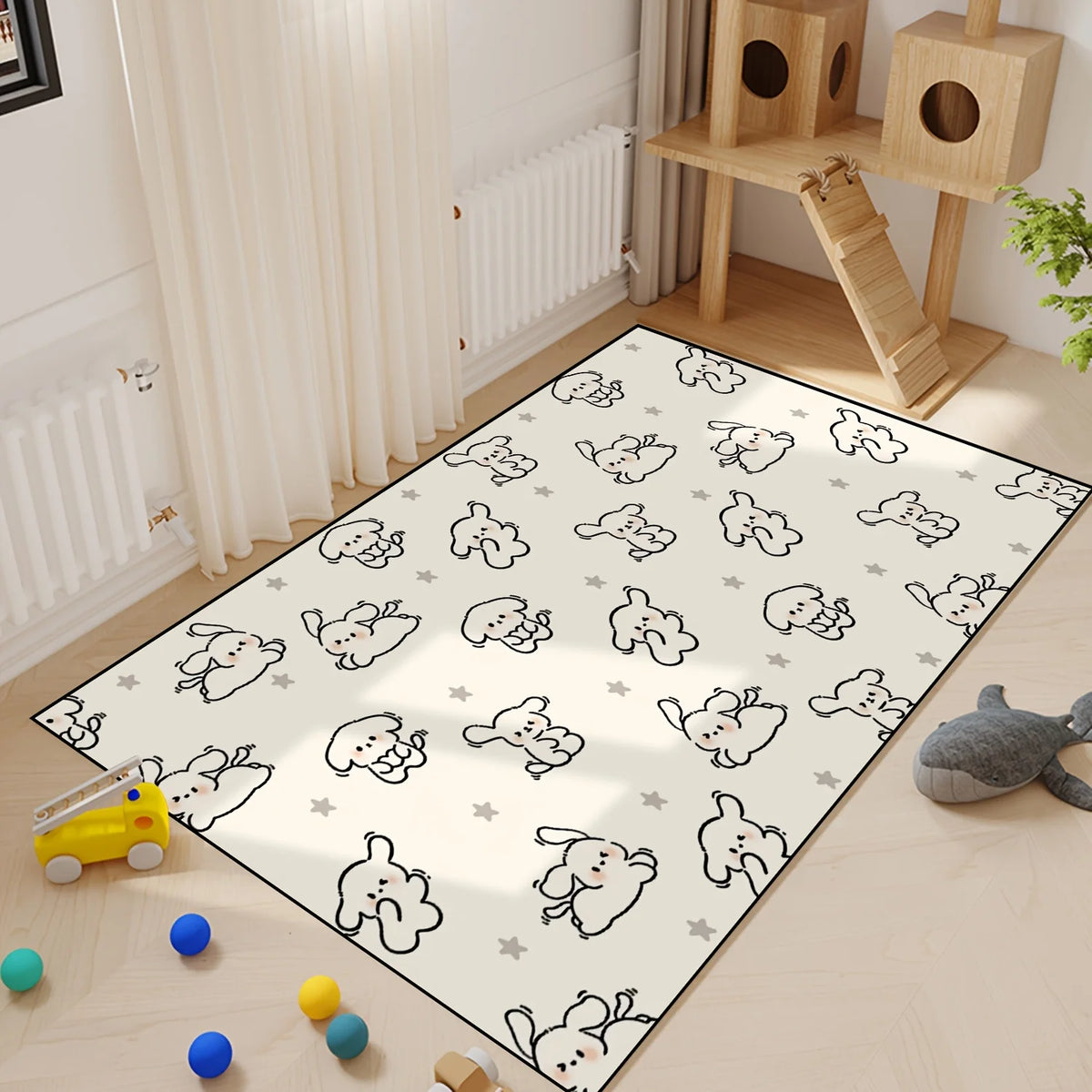 tapis imperméable anti dérapant rapide chiens blanc noir motif chiots étoiles moderne chambre animal