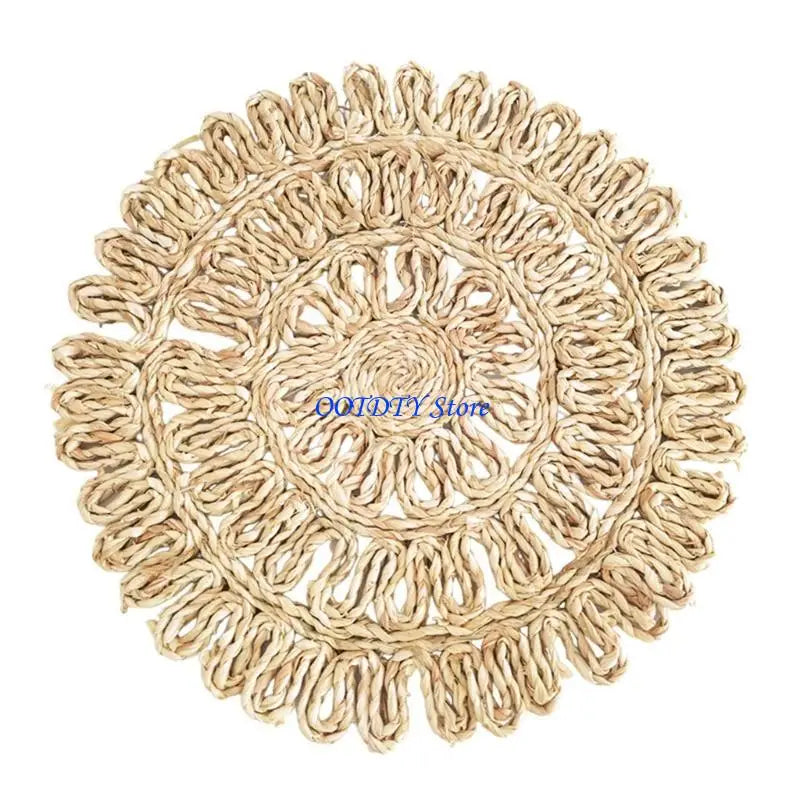 assiettes paille naturel beige vert clair tissage traditionnel franges blanches rustique boho chic