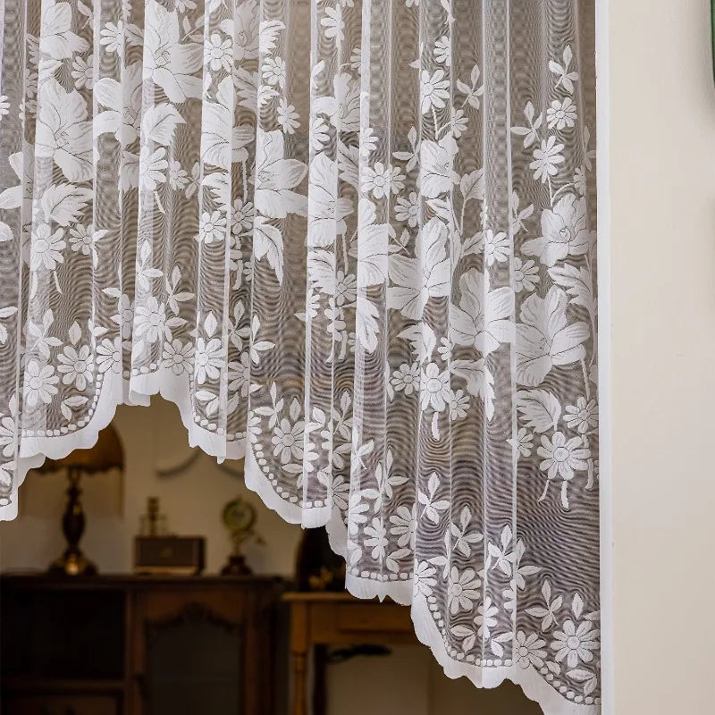 rideau blanc fleurs tulle transparent classique maison hospitalité