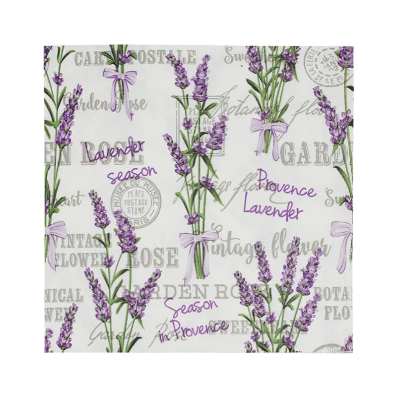 serviettes jetables lavande vintage blanc violet motifs fleurs textes provence