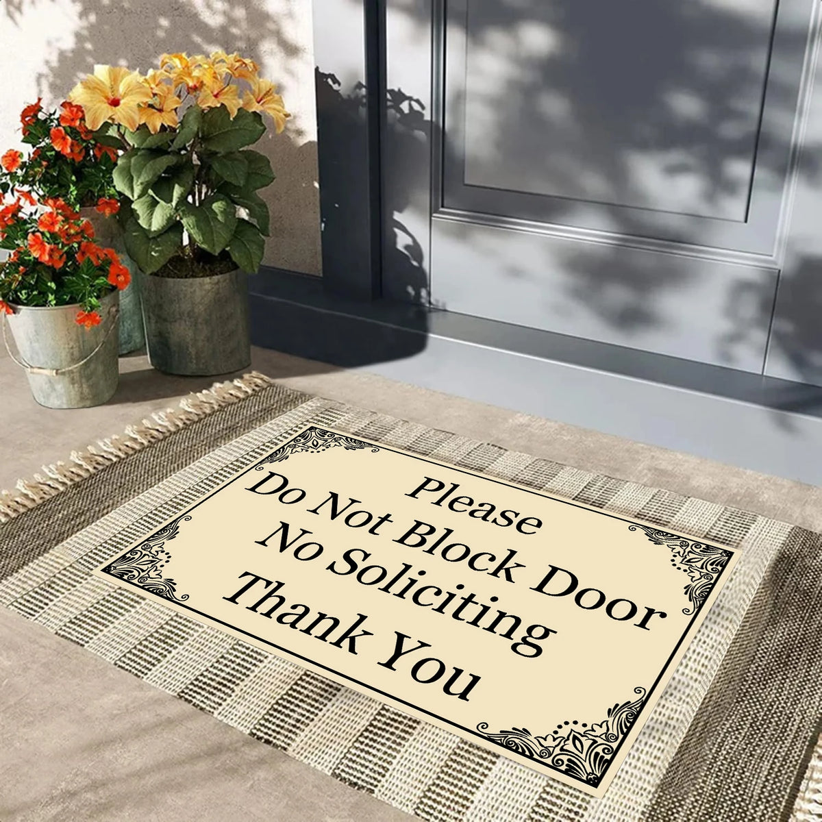 tapis d'entrée motif floral noir surface rugueuse résistant corrosion antidérapant 40x60cm