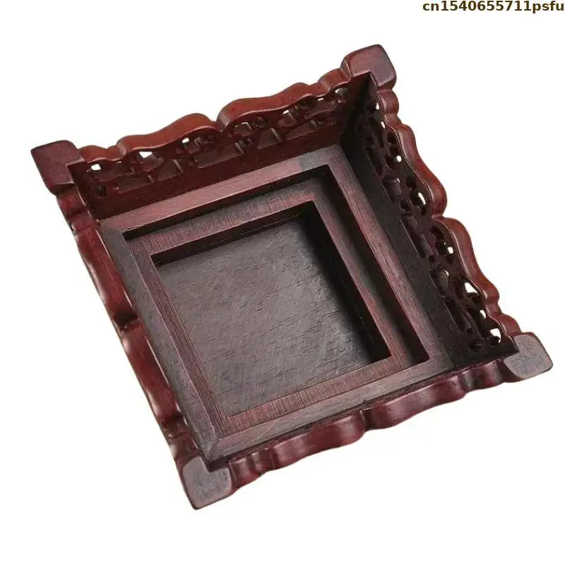 support bois rouge sculpté bol céramique petite figurine feuille papier chinois intérieur classique