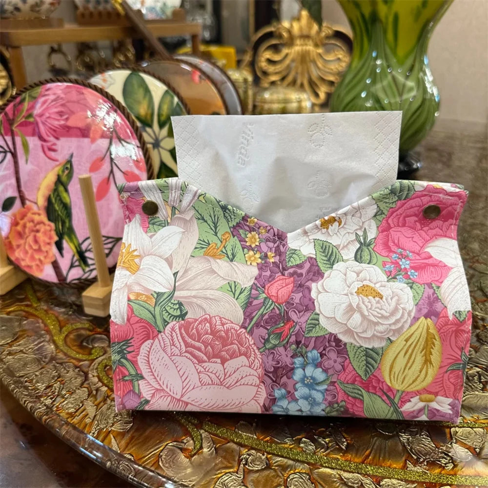 boîte mouchoirs moderne fleurs décorative rose blanche bleue verte jaune