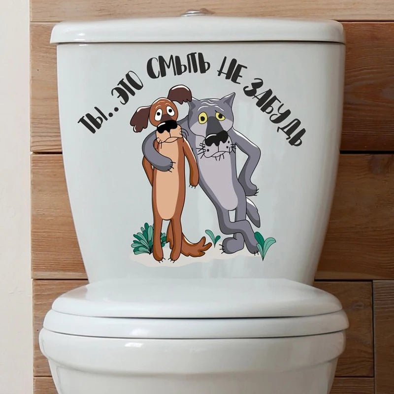 sticker mural cartoon deux chiens texte russe blanc marron gris vert noir salon chambre