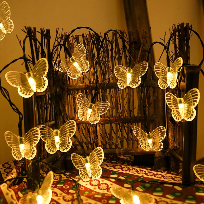 guirlande lumineuse papillon transparente jaune verte bleue rose clips extérieure led contemporaine festive jardin