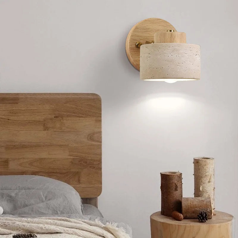 lampe murale bois texture pierreuse scandinave moderne rustique fixée mur opaque abat jour led