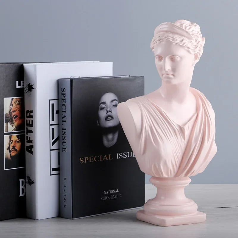 statue antique féminine résine bleu foncé rose clair classique moderne buste décoration maisonscrição acrílica
