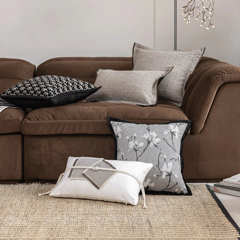 coussin deco gris noir blanc motif floral texture tissée contemporain adhésif maison voiture commercial