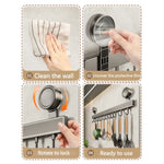 barre suspension murale moderne aluminium crochets gris argenté minimaliste adhésif salle bain