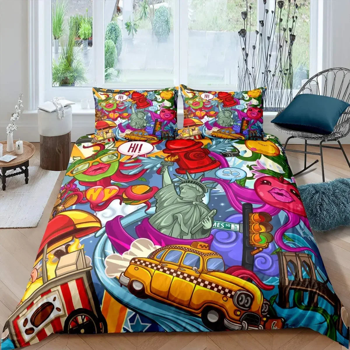 Housse de couette Hip Hop en couleur rose dans une chambre moderne